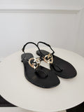 Patent Leather Heart GG Logo Flat Sandals