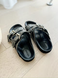 Embroidered Leather Lennyo Flat Sandals