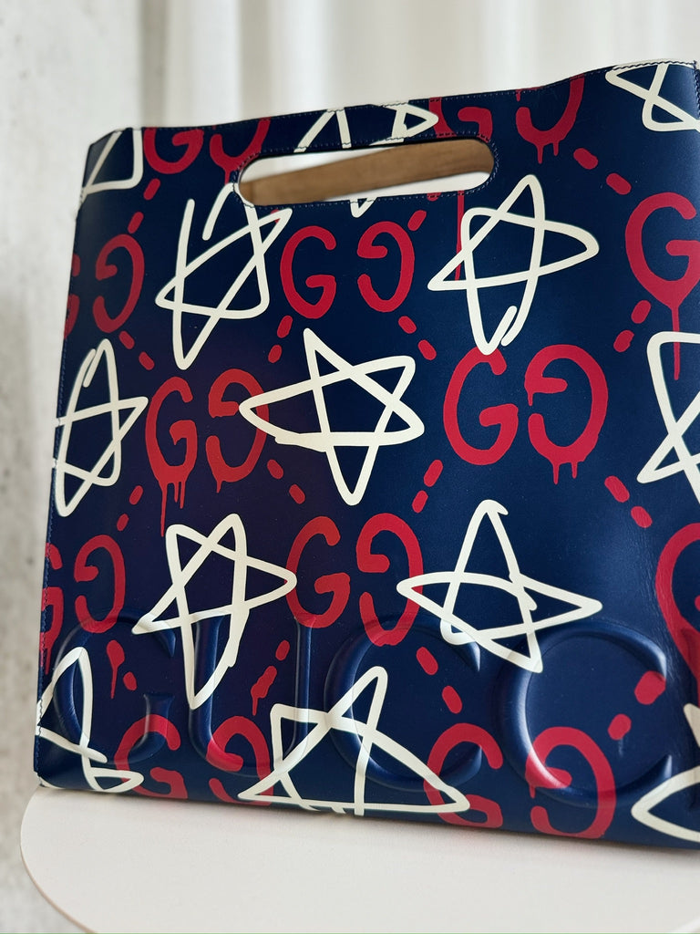 Large Leather Ghost Graffiti Tote