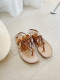 Leather Fringe Trimmed Flat Sandals