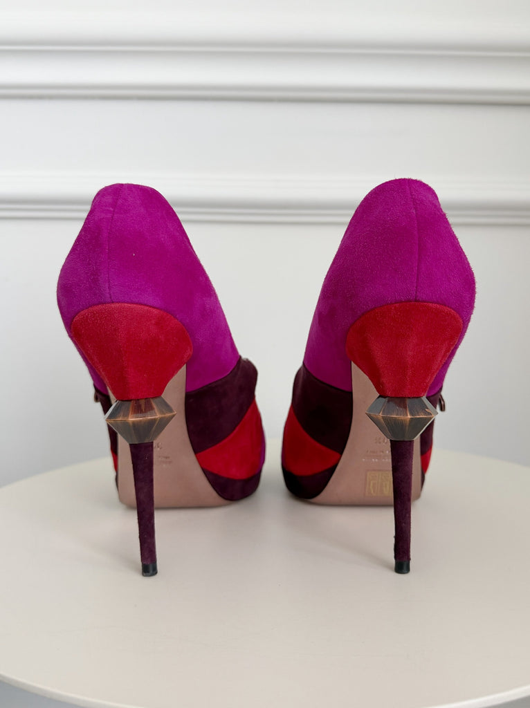 Suede Peep Toe Mary-Jane Pumps