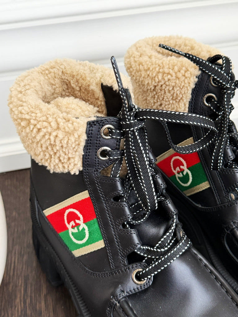 Shearling Trim Combat Boots