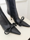 Double Bow Leather Ankle Boots