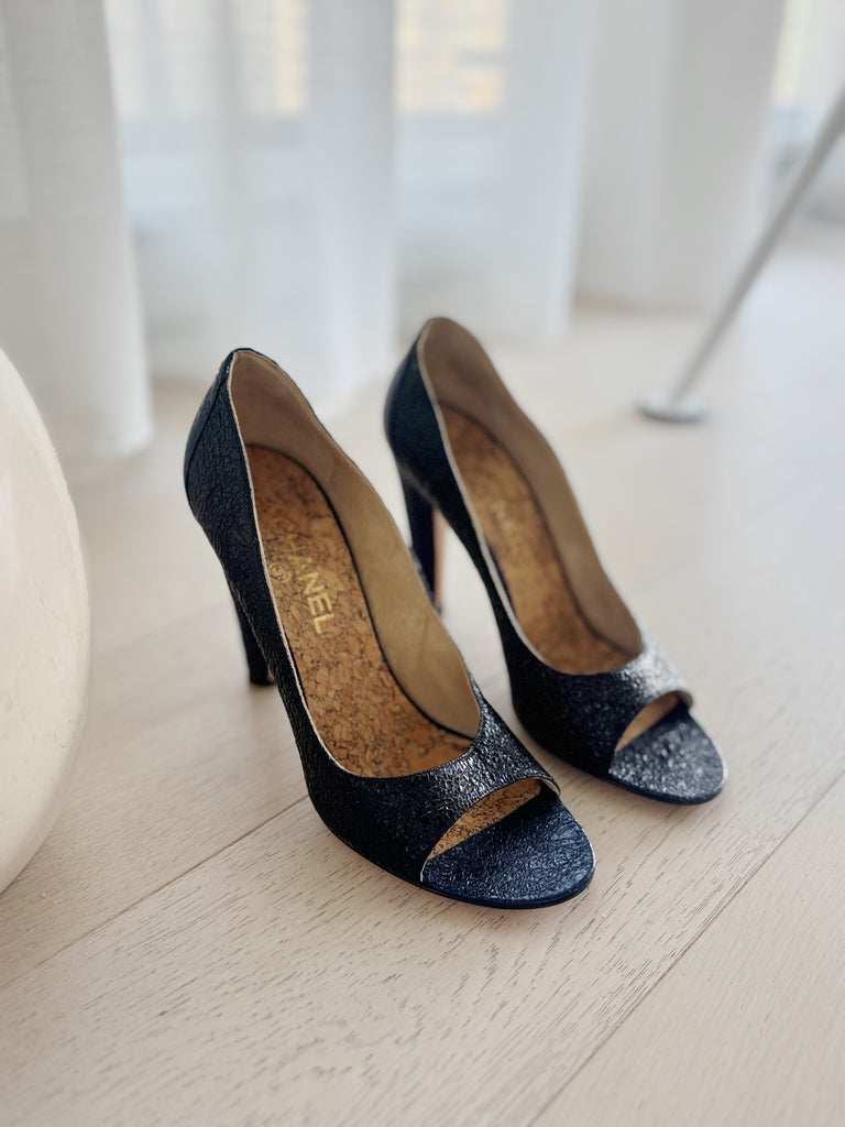 Peep-Toe Leather Heels