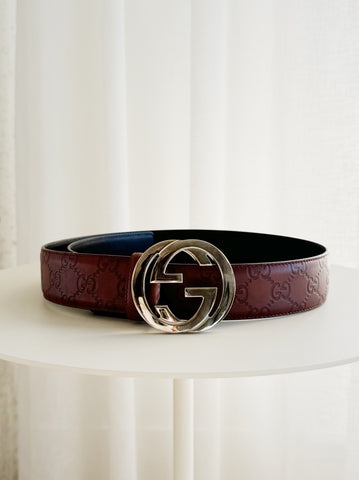 Embossed Leather GG Belt