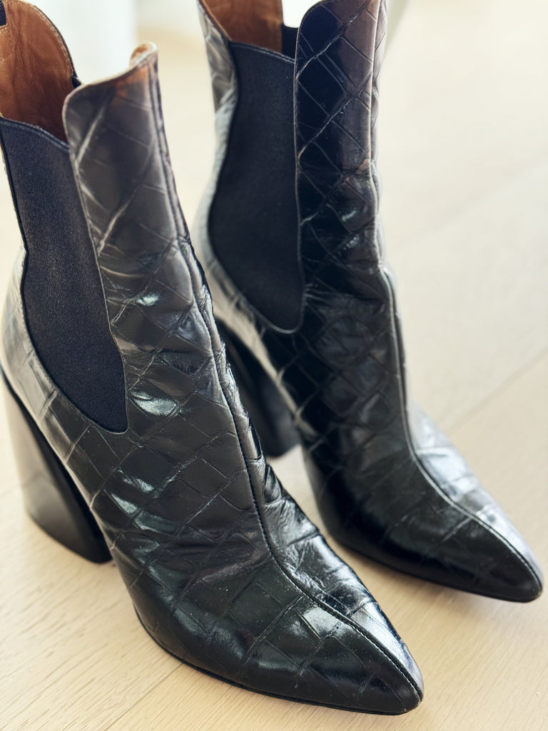 Croc Effect Leather Booties