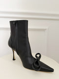 Double Bow Leather Ankle Boots