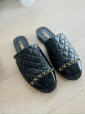 Chain-Detail Quilted Leather Mules