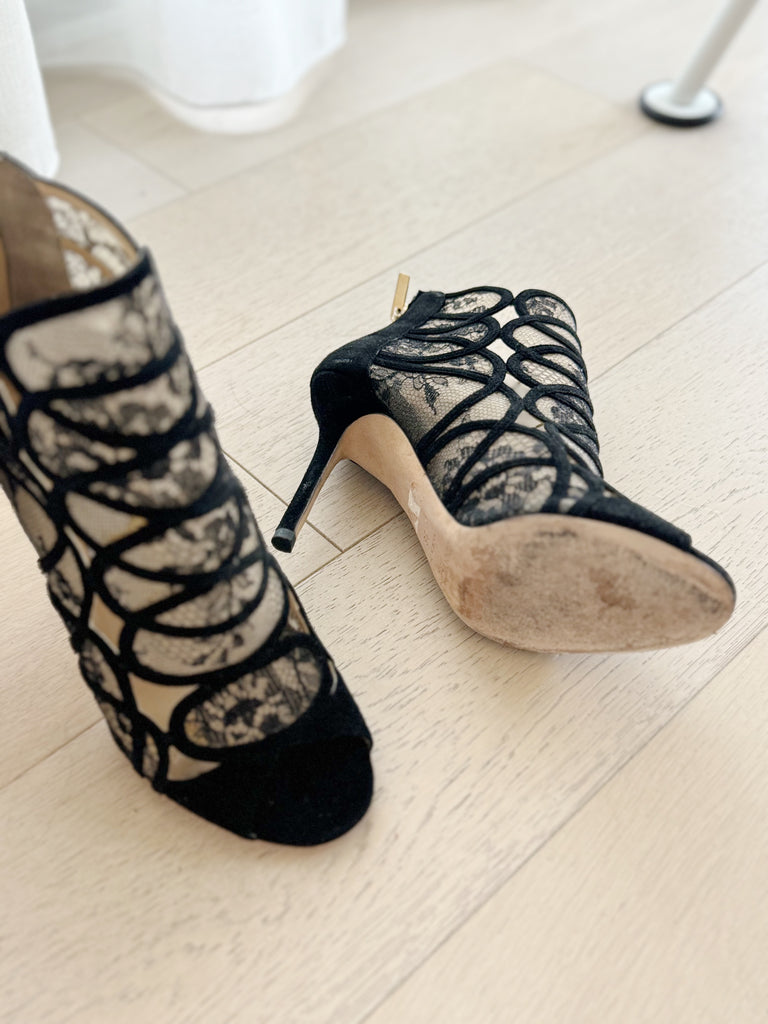 Lace Peep-Toe Heels