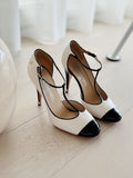 Round Cap Toe T-Strap Pumps