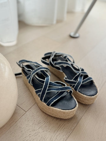 Strappy Denim Woven Platform Sandals