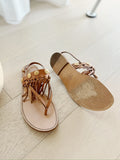 Leather Fringe Trimmed Flat Sandals