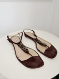 Vintage Chain Detail Suede Flat Thong Sandals