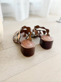 Metallic Scalloped Detail Leather Slide Sandals