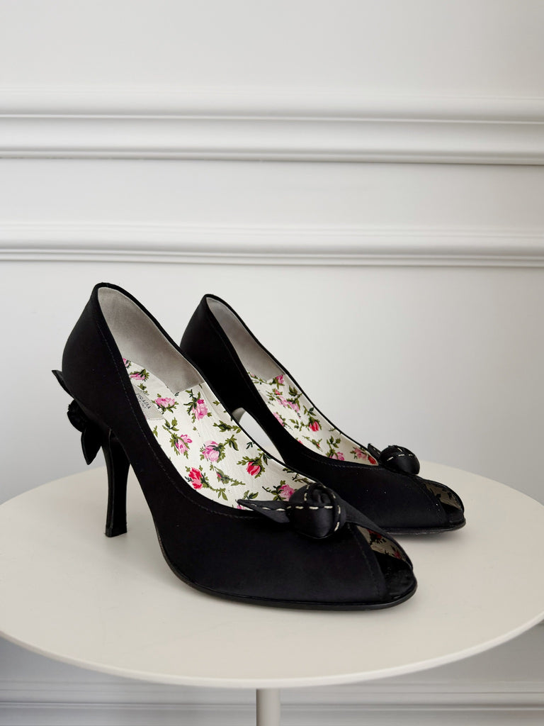 Satin Peep Toe Pumps