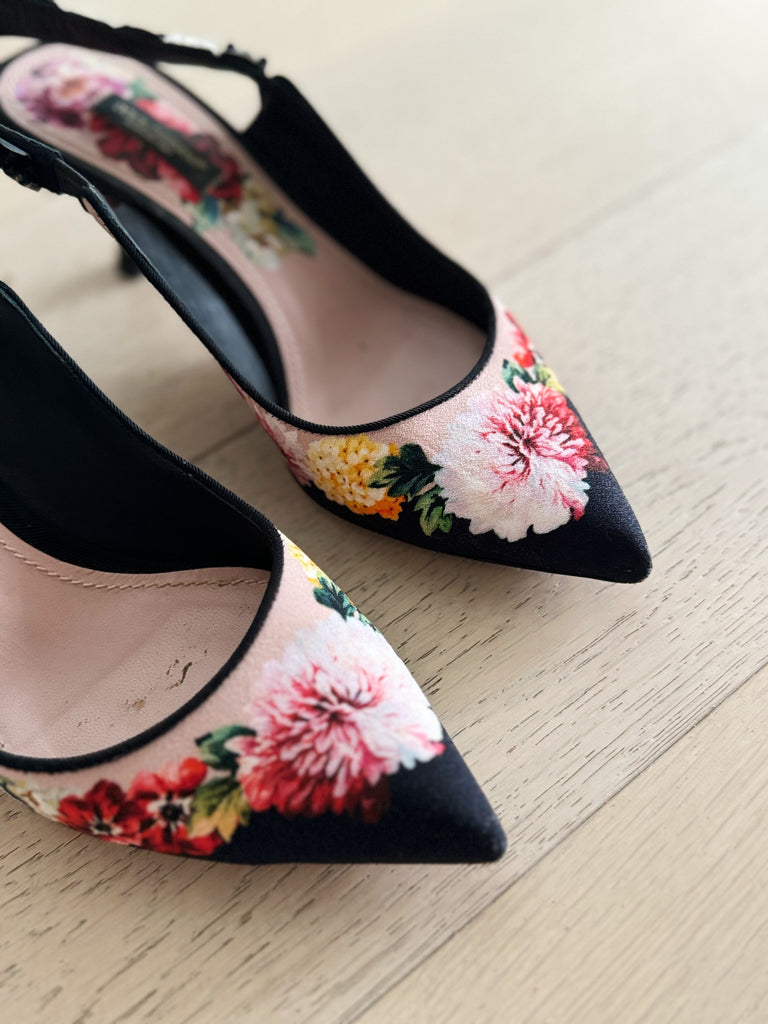 Floral Slingback Kitten Heels