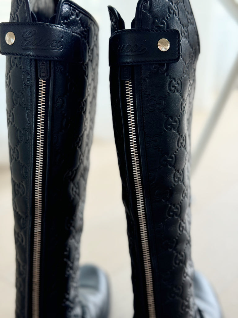 GG Embossed Leather Knee Boots