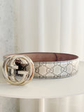 Metallic Embossed Leather GG Belt