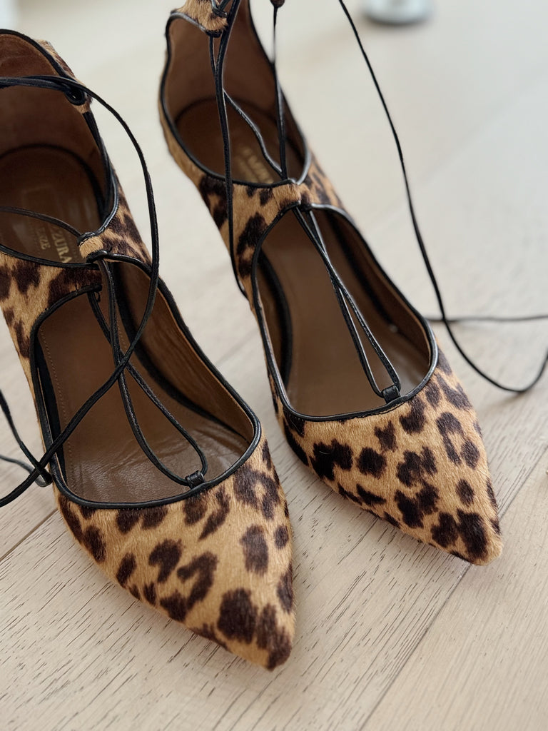 Lace Up Ponyhair Pumps