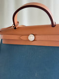 Blue Toile Canvas & Tan Leather Herbag 31 with pouch