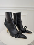 Double Bow Leather Ankle Boots
