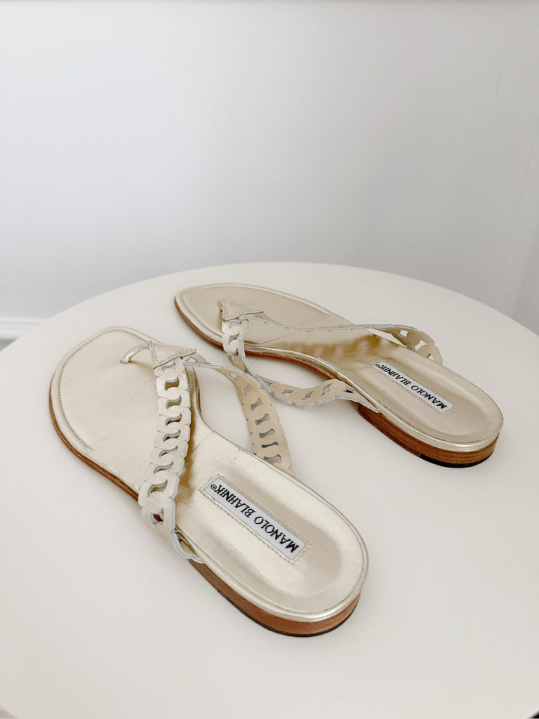 Vintage Leather Flat Thong Flat Sandals