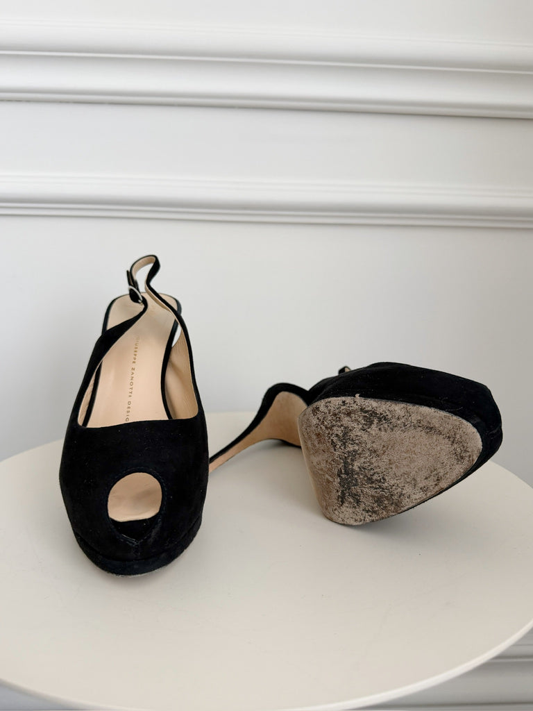 Suede Peep Toe Slingback Pumps