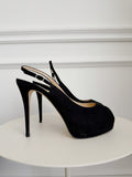 Suede Peep Toe Slingback Pumps