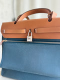Blue Toile Canvas & Tan Leather Herbag 31 with pouch
