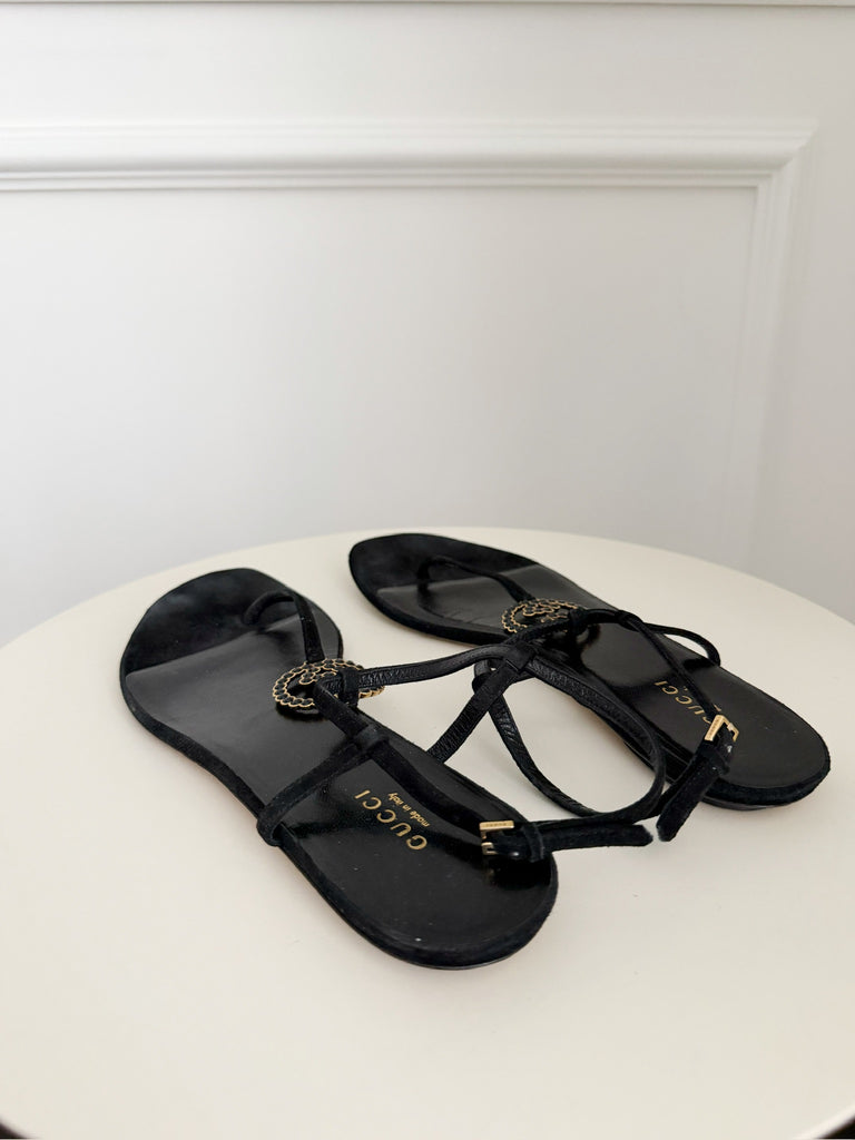 GG Logo Suede Flat Sandals