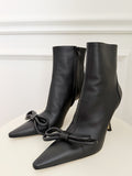 Double Bow Leather Ankle Boots