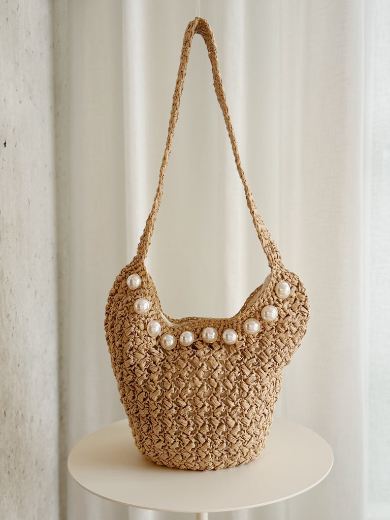 Raffia Pearl Shoulder Bag