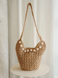 Raffia Pearl Shoulder Bag