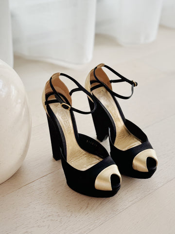 Satin Platform Peep-Toe Heels