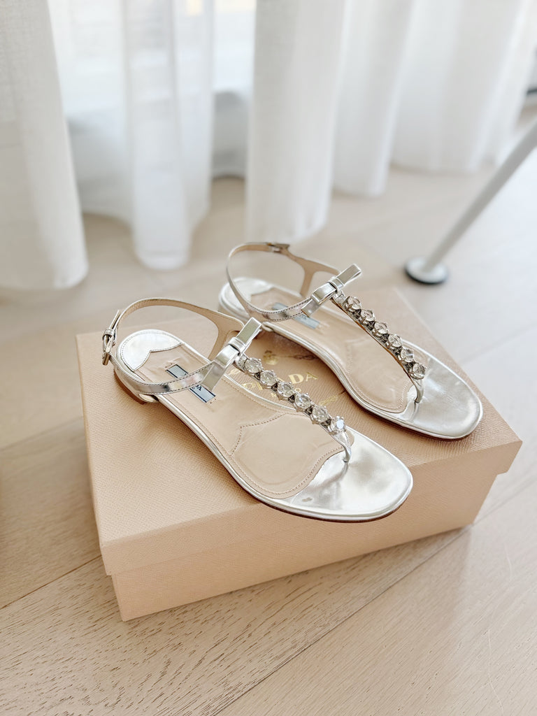 Embellished Metallic Leather Sandals
