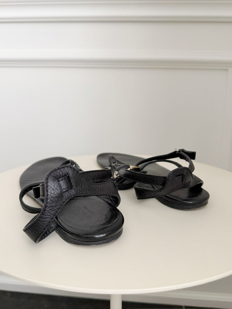 Leather Horsebit Flat Sandals