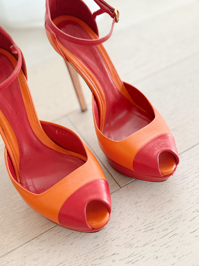 Peep-Toe Leather Heels