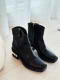 Square Toe Leather Booties