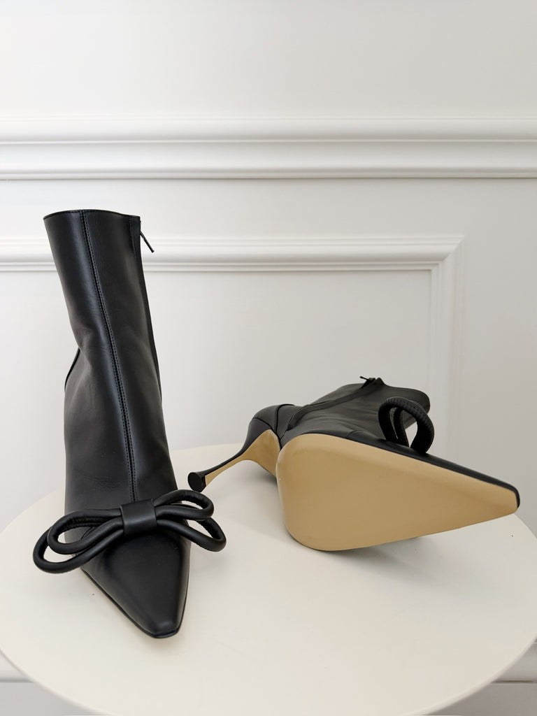 Double Bow Leather Ankle Boots