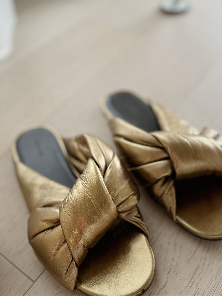 Padded Leather Slide Flat Sandals