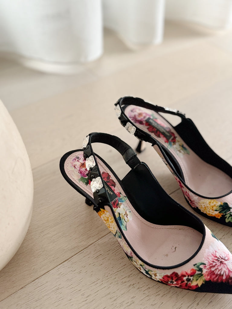 Floral Slingback Kitten Heels