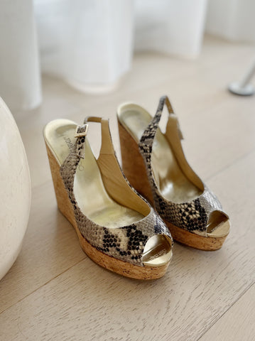 Snakeskin Slingback Wedge Platform Sandals
