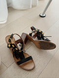 Fringe Trimmed Low Heel Sandals