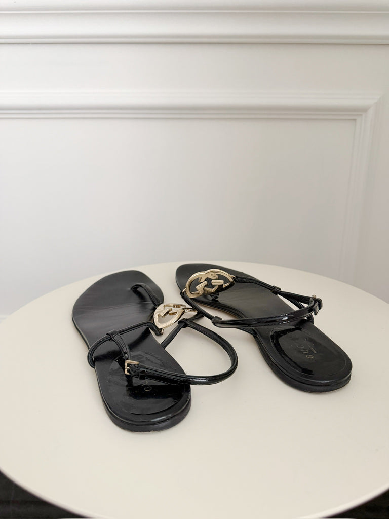 Patent Leather Heart GG Logo Flat Sandals