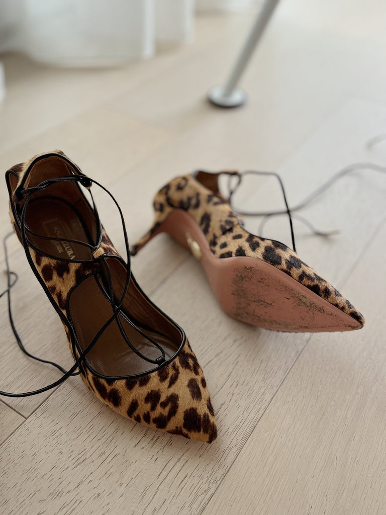 Lace Up Ponyhair Pumps