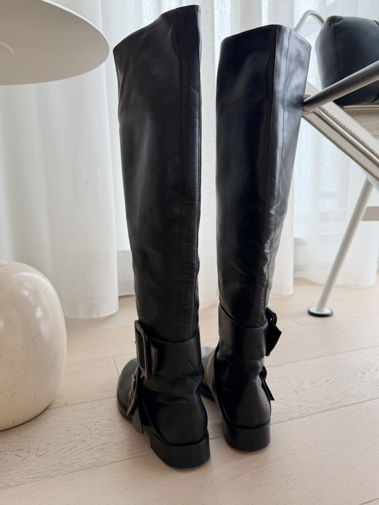 Leather Flat Knee High Boots