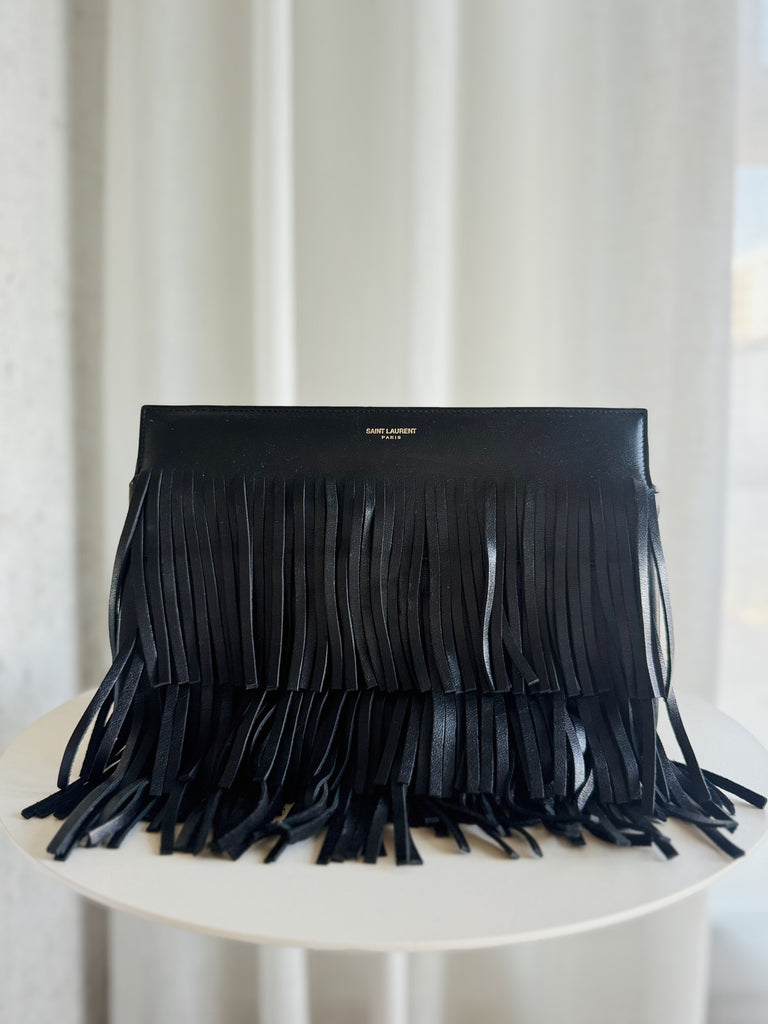 Leather Fringe Clutch Bag