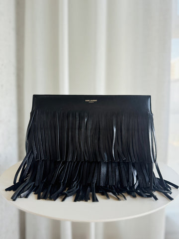 Leather Fringe Clutch Bag