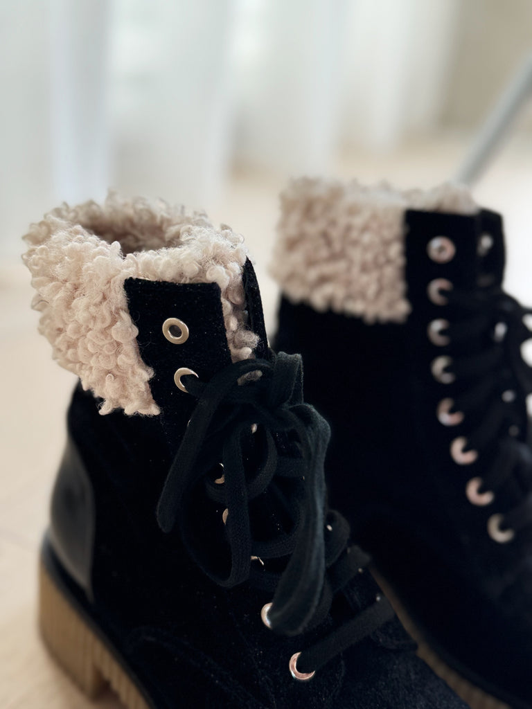 2020 Shearling Logo Combat Boots