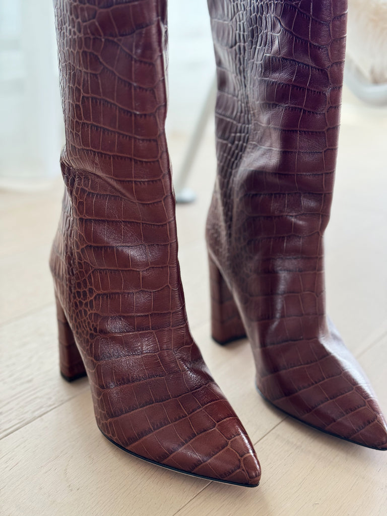 Croc Embossed Leather Tall Boots